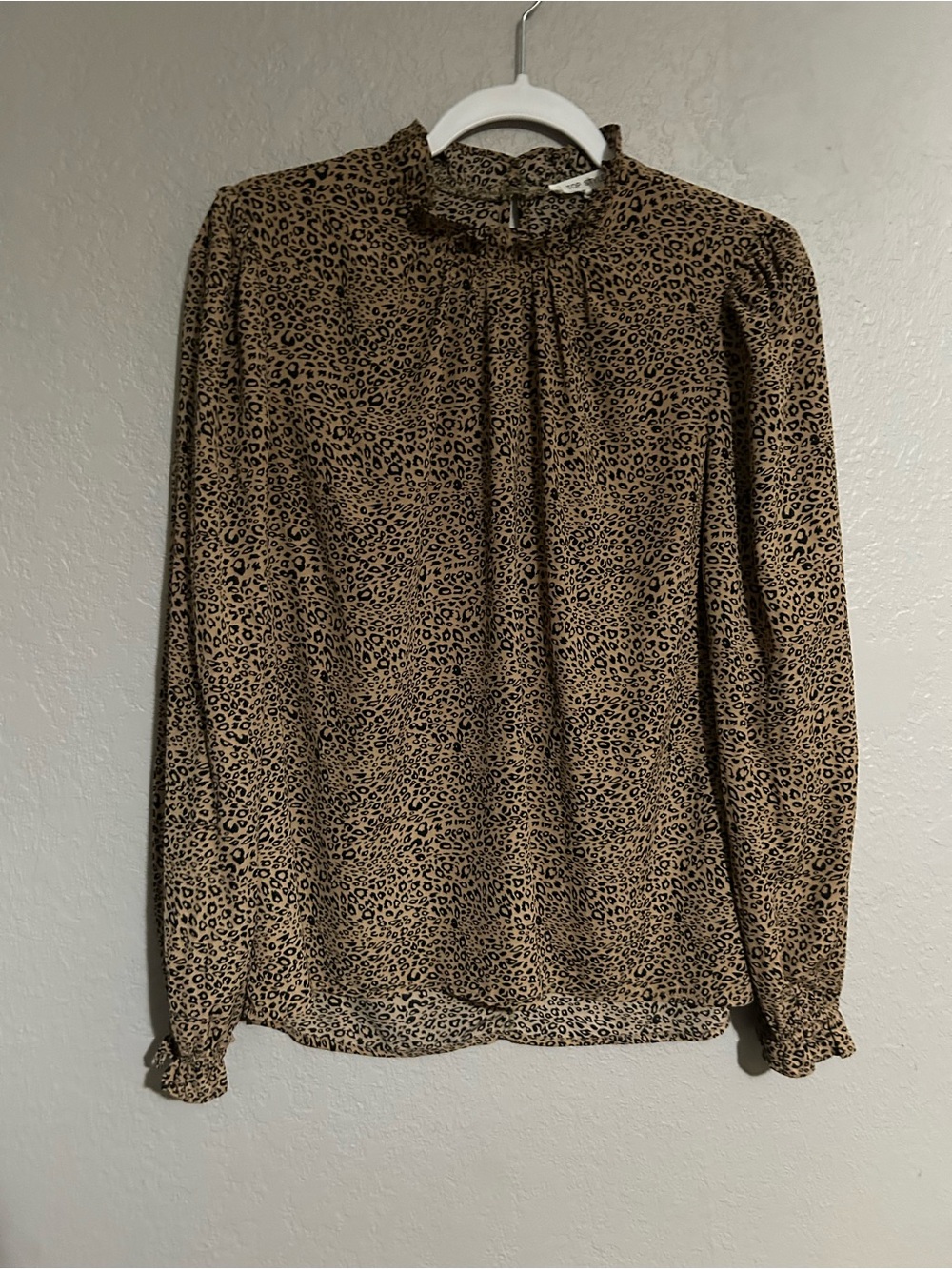 Leopard Ruffle-Neck Blouse - Brown/Black